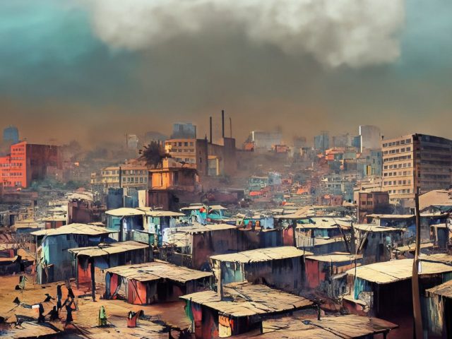 AI rendition of a nairobi slum. Spot on.