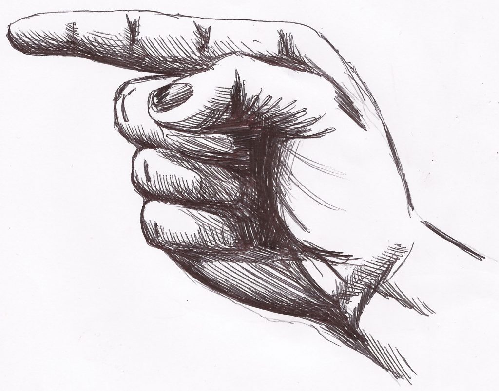 hand, pointing, line, drawing, pen, ink, finger